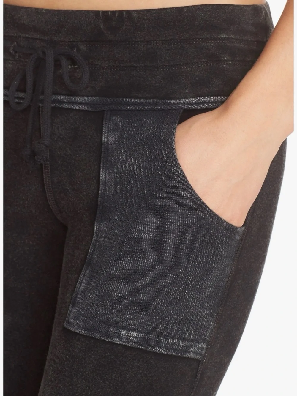 Free People Kyoto Black Washed Drawstring Patch-Pocket Leggings